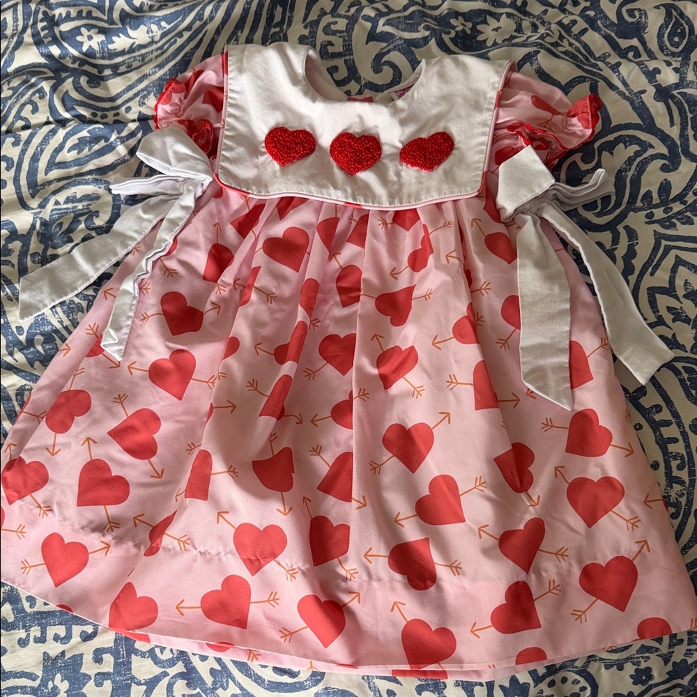 Poppy Kids Pink 2T Heart Dress with White Yoke